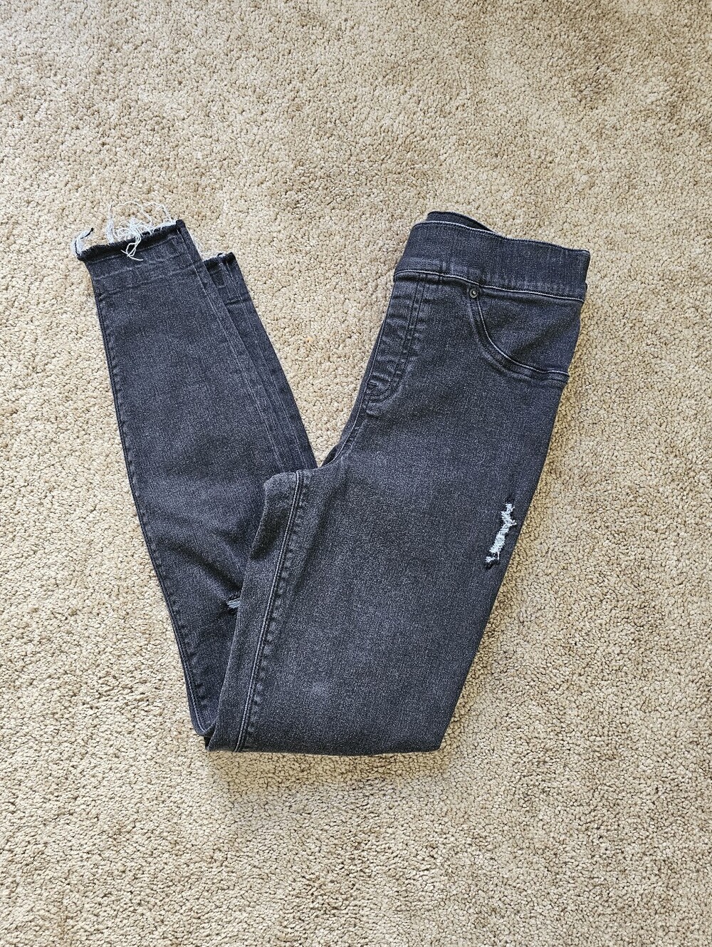 SPANX Black Washed Skinny Jeans with Raw Hem